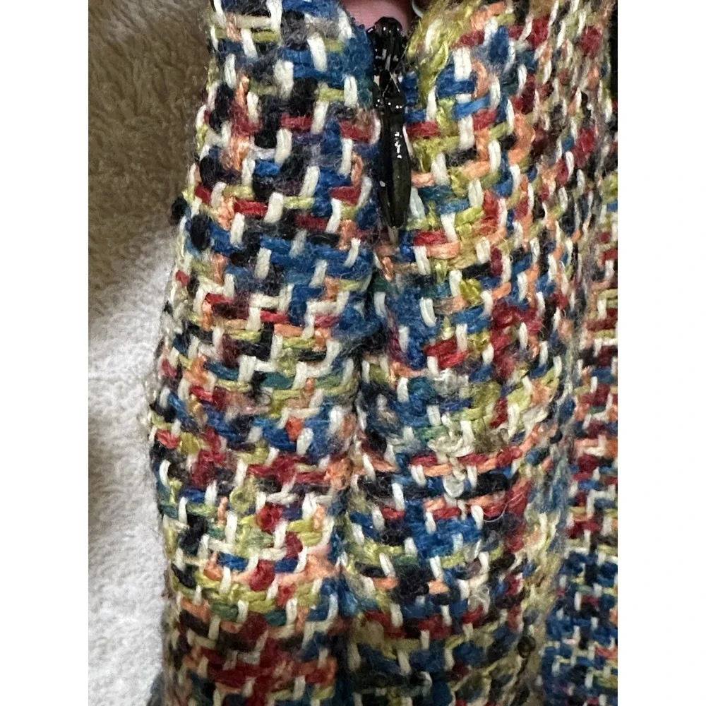 O Oscar by Oscar De La Renta Wool Blend Skirt Size 16W Fringe Rainbow Multicolor